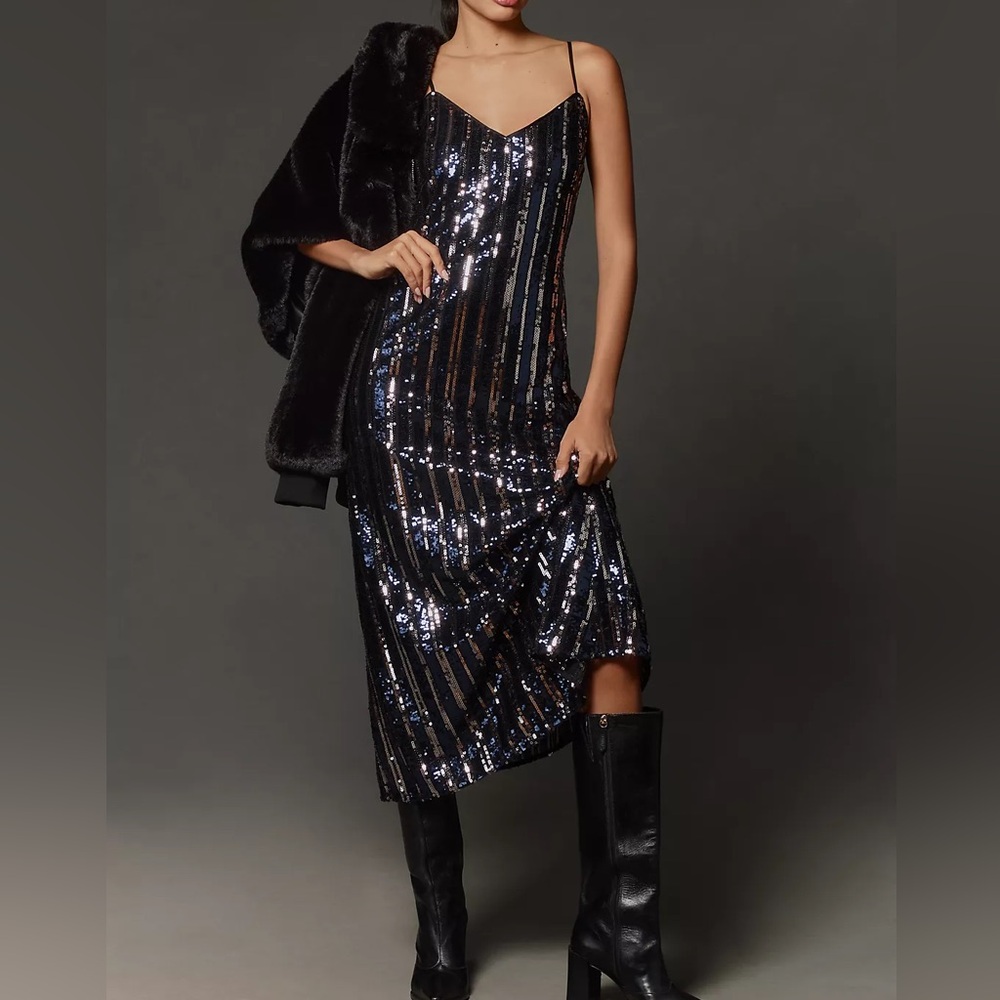 Maeve Sleeveless Sequin Stripe Midi Dress